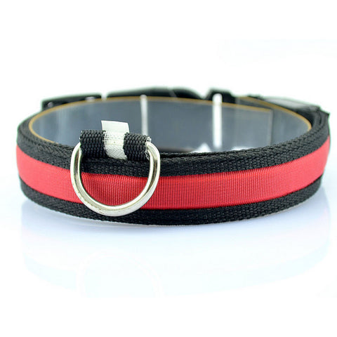 Red Nylon LED Pet Dog Collar for Night Safety - Go Pug