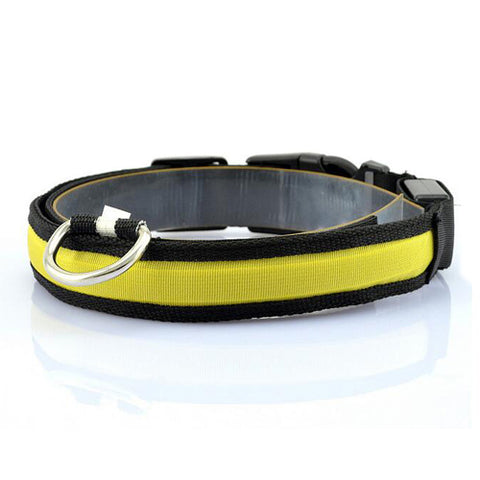 Yellow Nylon LED Pet Dog Collar for Night Safety - Go Pug