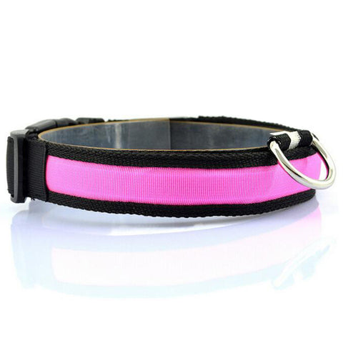 Pink Nylon LED Pet Dog Collar for Night Safety - Go Pug