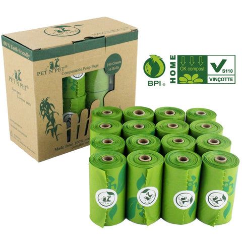 Compostable Dog Poop Bag Earth Friendly with 16 Rolls and 240 Counts - Go Pug